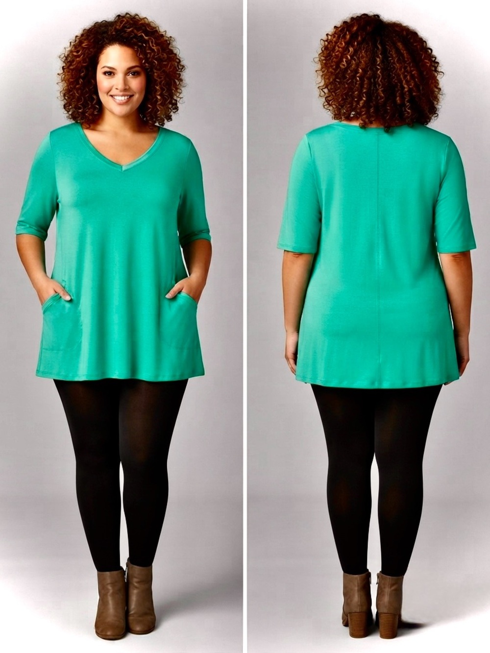 Women with Control Teal V-Neck Tunic with Pockets